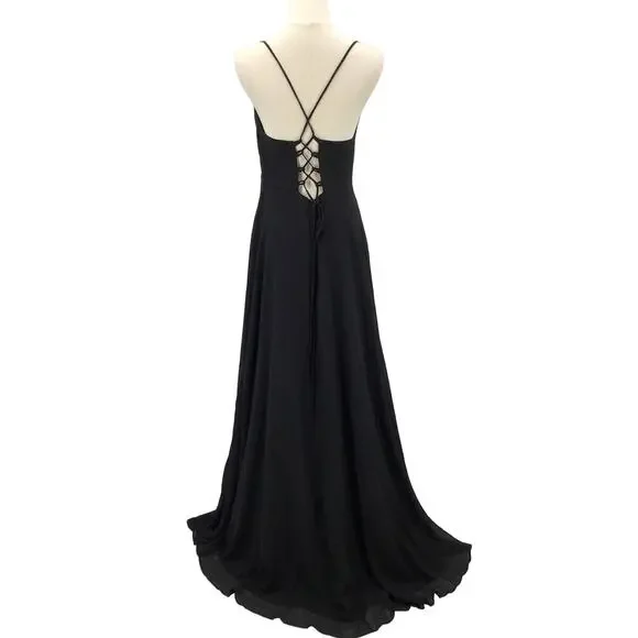 LULU'S Romantically Speaking Black Cowl Lace-Up Maxi Party Dress (medium) - Picture 3 of 9